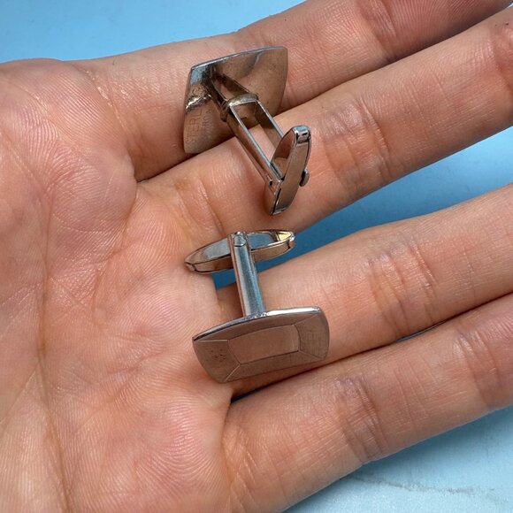 Men's VTG Silver Tone Square Cufflinks Formal Wear Size 0.75'' Length - Picture 7 of 10